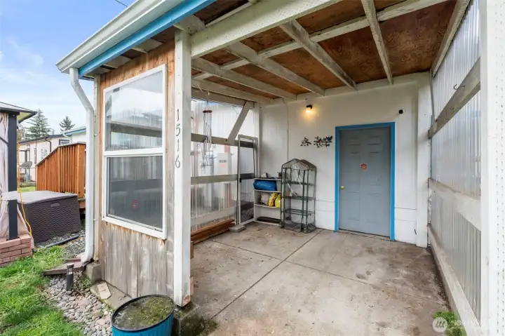 Large covered area in backyard