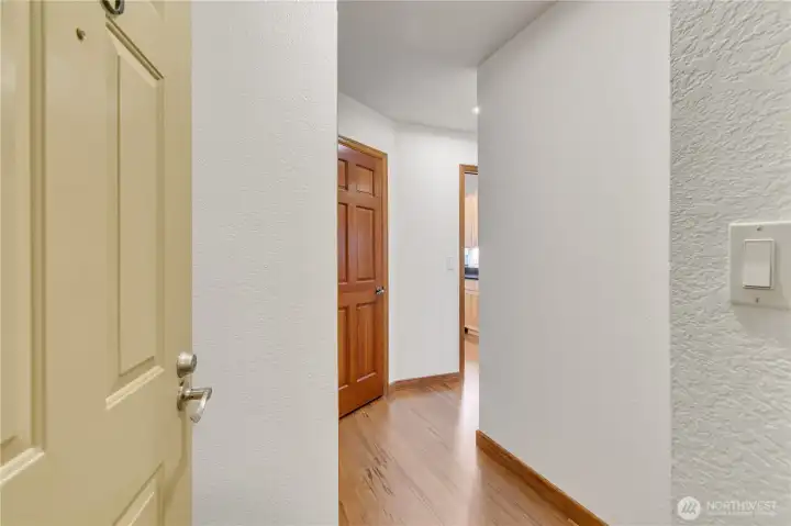 The condo is located on the corner of the second floor. There is laminate plank flooring throughout and upgraded carpeting in the bedrooms.