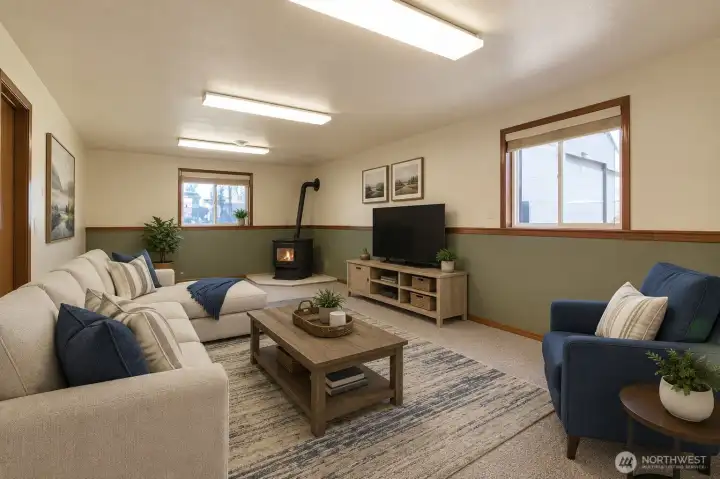 Virtually staged family room