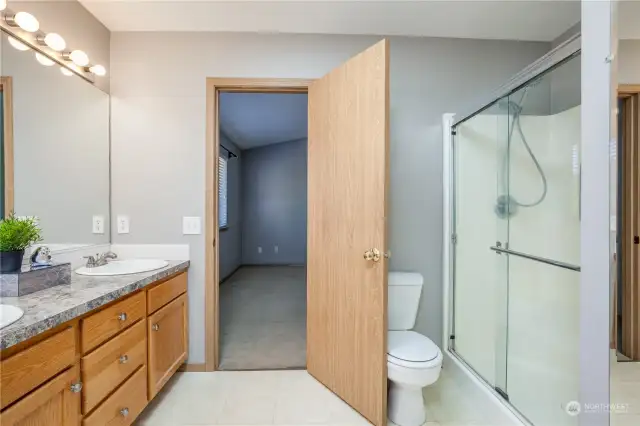 Primary bath includes a walk-in closet