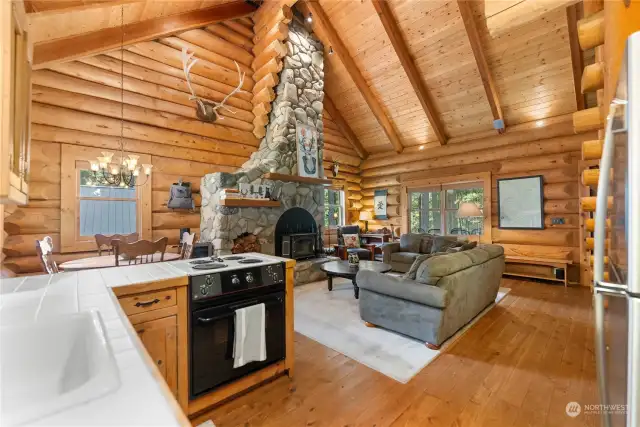 Kitchen with open living room