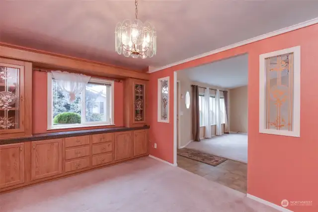 Dining room with built in cabinets