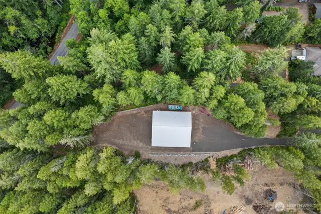 A birdseye view of the garage area.