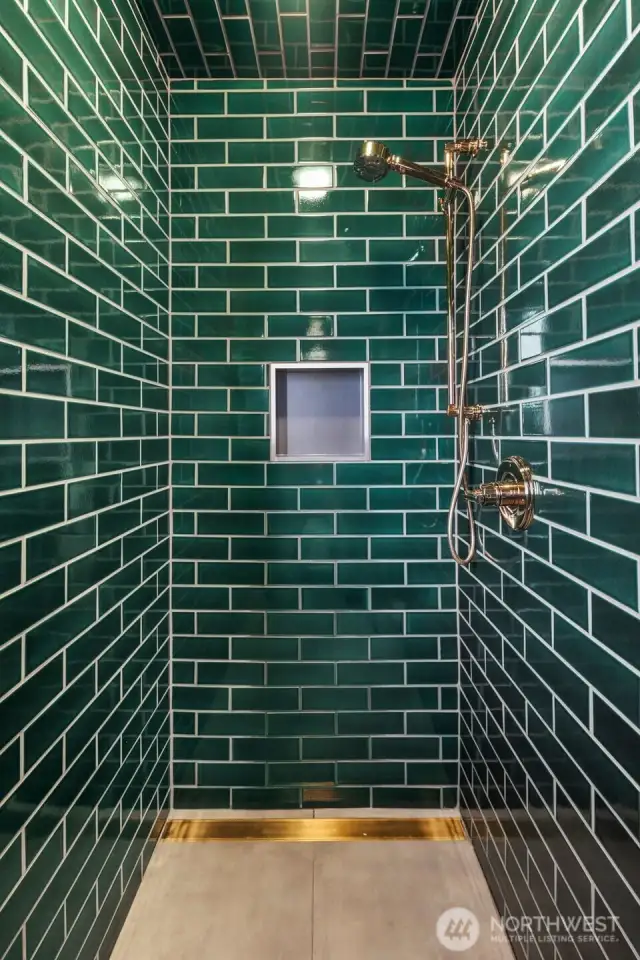 primary shower with custom tile