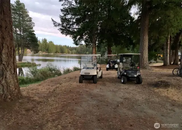 Drive your golf cart to from cart to lake and stop by the private restaurant and lounge