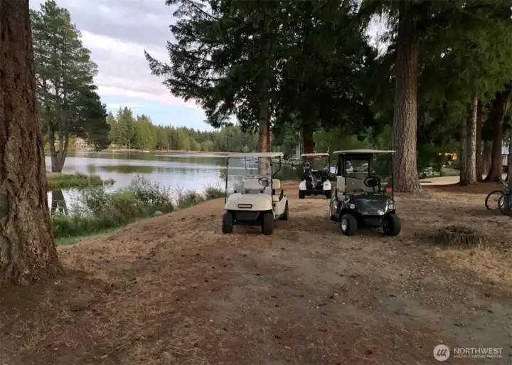 Drive your golf cart to from cart to lake and stop by the private restaurant and lounge