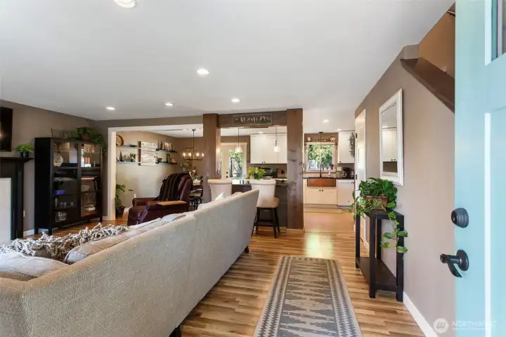 Entry View of Living Room toward Kitchen