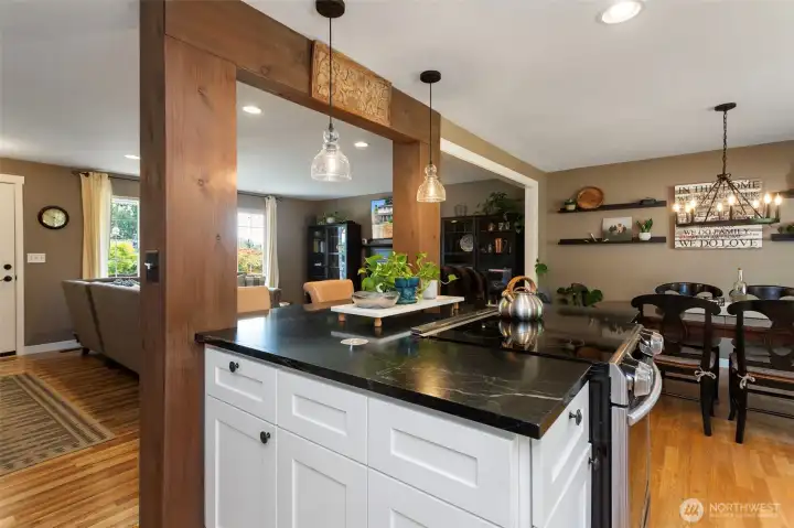 Kitchen area completes the flow on the Main Floor - you can keep both cooking and conversation flowing!