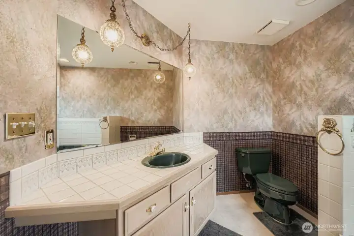 Primary bathroom with soaking tub.