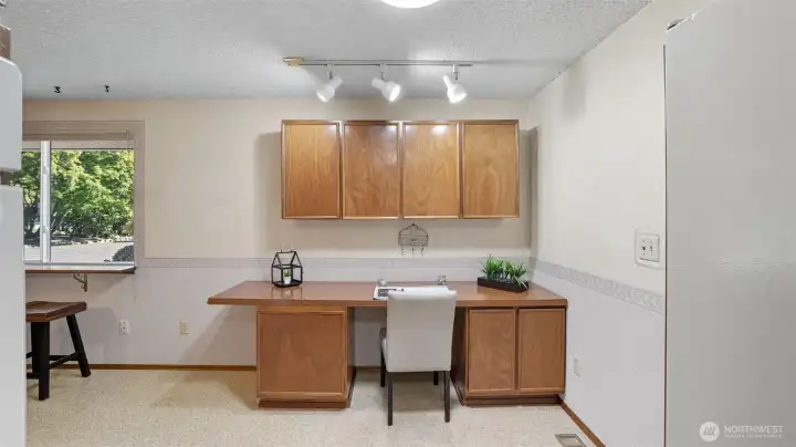 This built-in desk area is perfect for organization or working from home.