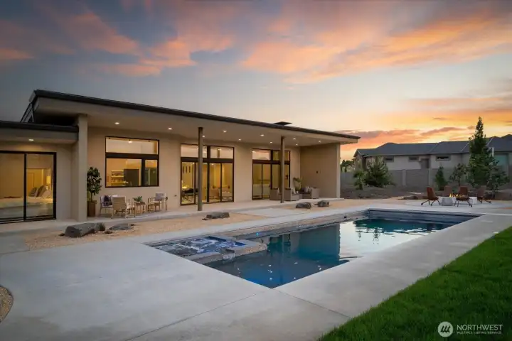 View of 35' Salt water pool and hot tub