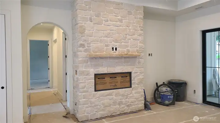 Beautiful fireplace with mantle.