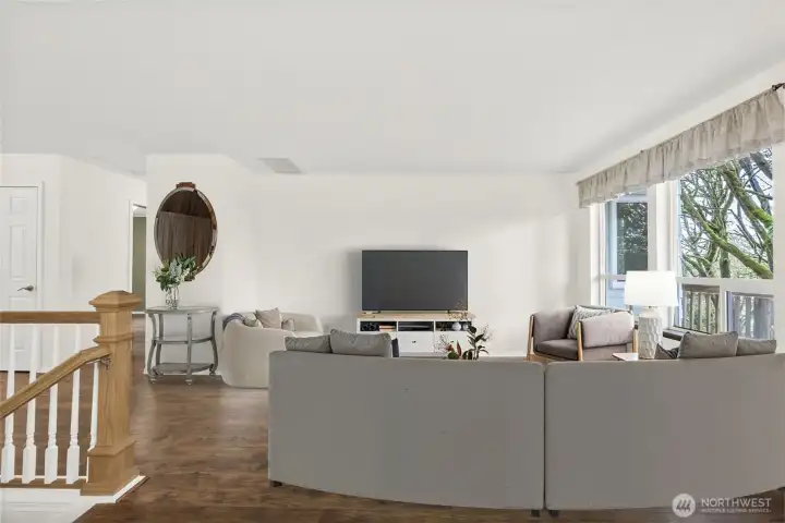 From the dining area looking into the living room:virtually staged