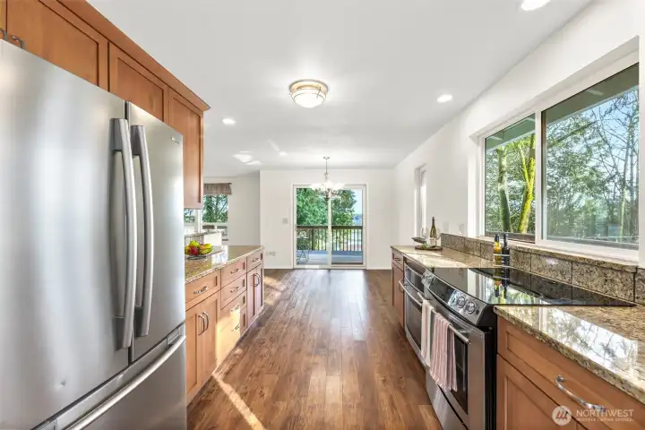 Open concept style -looking from the kitchen towards the dining area