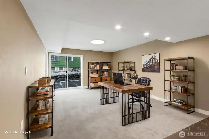 virtually staged lower rec room