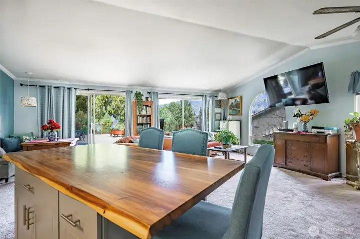 A close up of this island shows the rich details that really elevates the dining area.