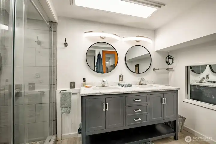 Lower Downstairs bathroom that includes a sauna!