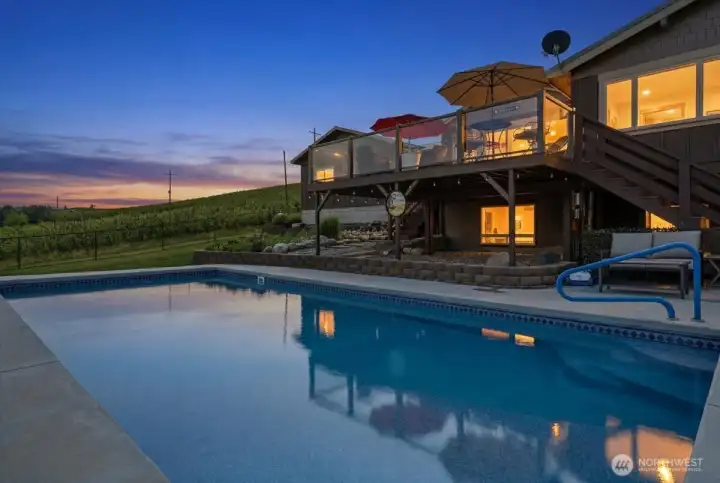 Twilight of home and pool