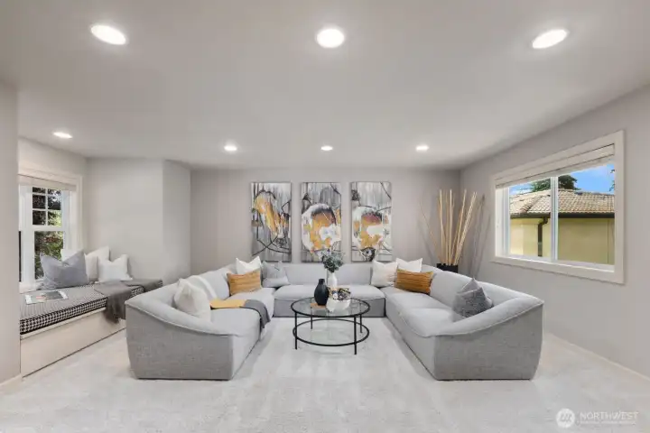 Versatile bonus room with a cozy window seat. Versatile bonus room with a cozy window seat.