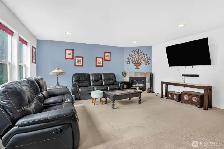 Living room with gas fireplace. Living room with gas fireplace.