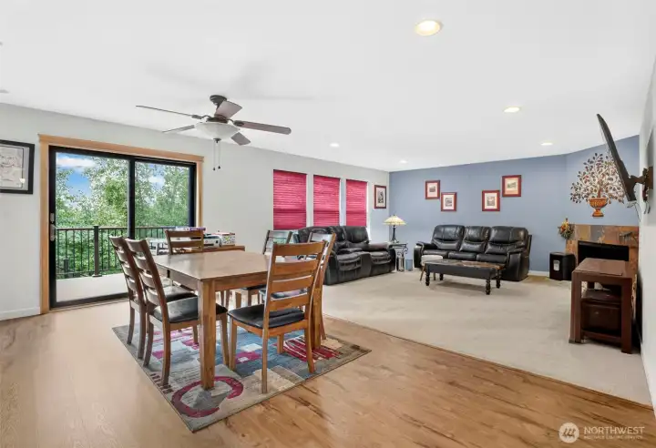 Anderson glass door with lifetime warranty, dining room with ceiling fan and view of living room, Anderson glass door with lifetime warranty, dining room with ceiling fan and view of living room,