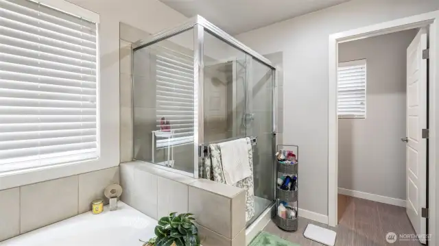 Another view of the primary bath with a large shower.