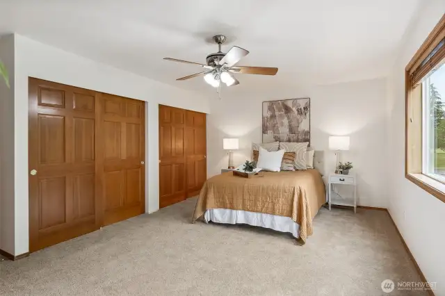 Double closets provide plenty of closet space.