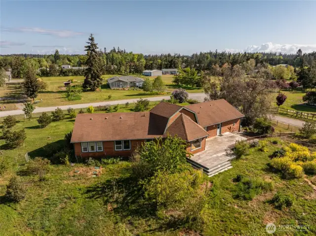 Arial View looking north at back of the house