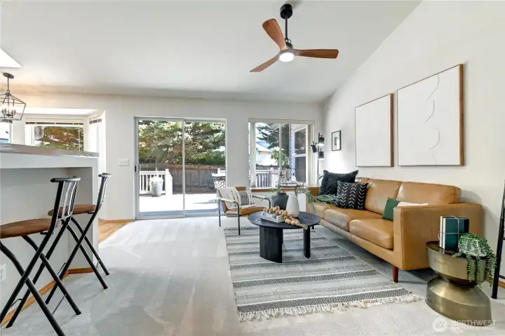 Family room overlooks the backyard and large deck