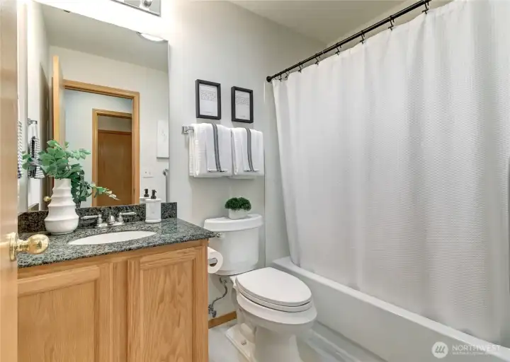Hall bath has a solar tube to bring in the light.