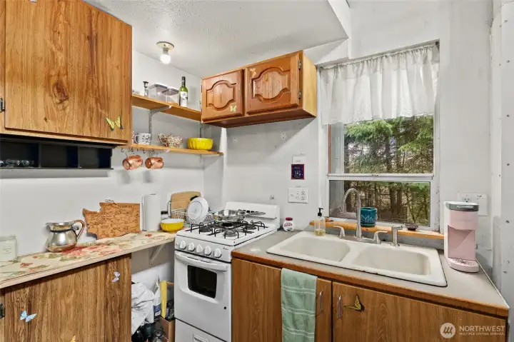 Kitchenette with apartment-size propane stove
