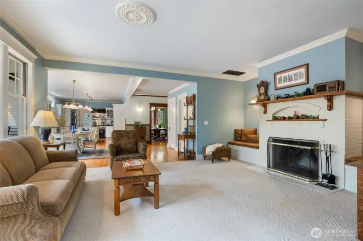 Another view of this lovely gathering space looking back towards the kitchen, nook, and dining room.