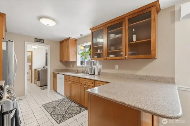 Beautiful hard surface countertops have a nice neutral color to go with any decor.