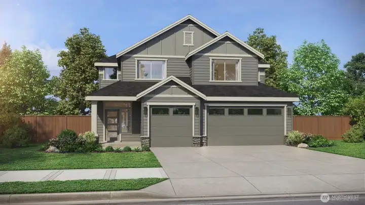 Lewis elevation B 3-car garage - rendering for  representative purpose only