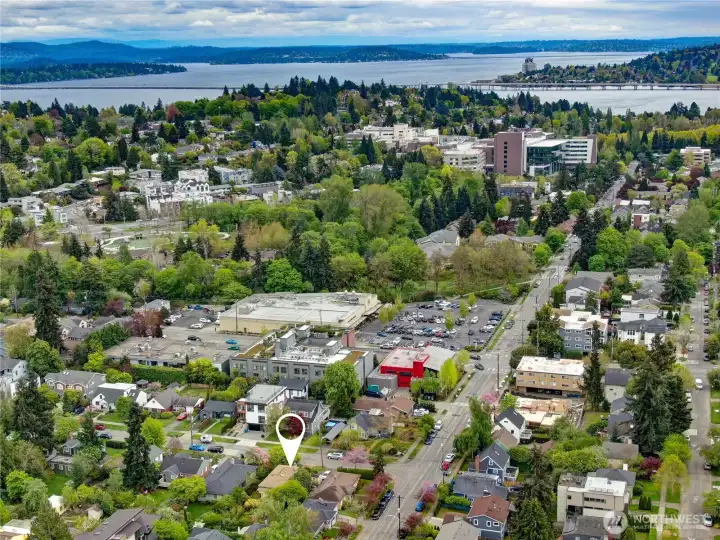 Looking south to the fire department, Metropolitan Market, Children's Hospital and Lake Washington