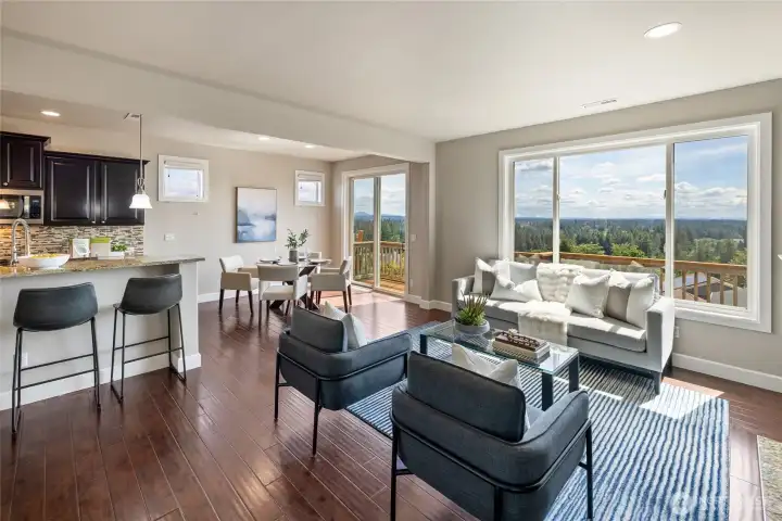 Open-concept design with beautiful views from the breakfast nook and eating bar area