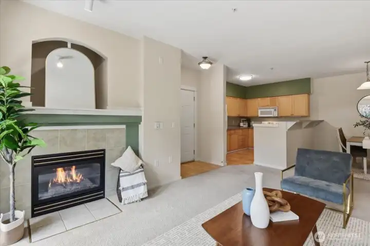 Cozy gas fireplace