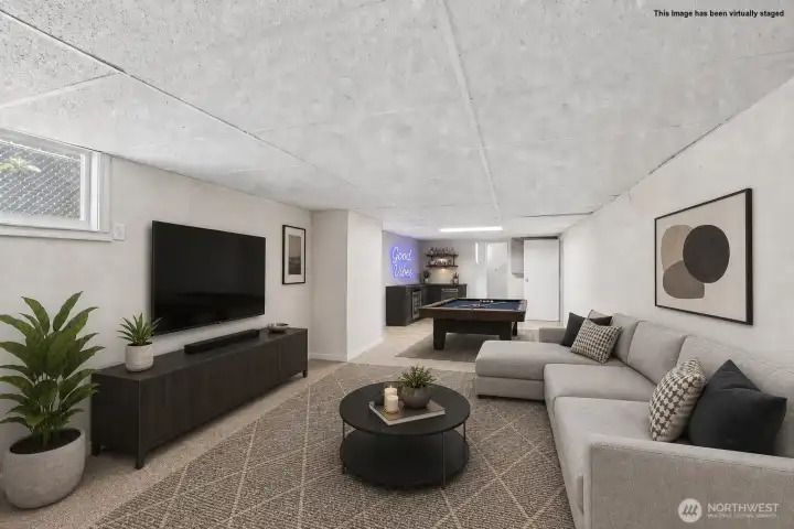 Downstairs with ADU potential buyer to verify virtually staged
