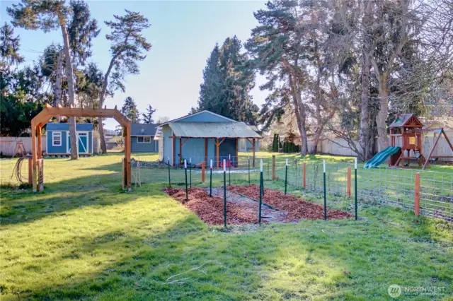 fenced, irrigated garden area and chicken coop.