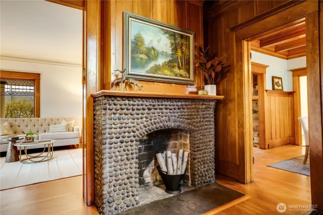To cross the threshold is to behold the beauty of another time. The original river rock fireplace defines the reception hall. A signal of hospitality and comfort, it reminds all who enter to pause and enjoy.