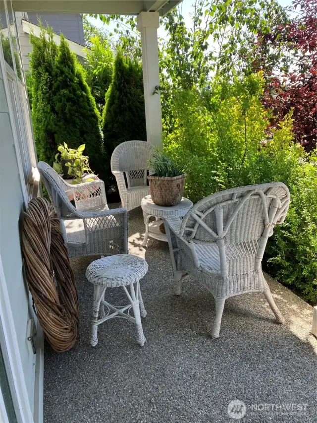 Inviting shaded and private front porch is very roomy.