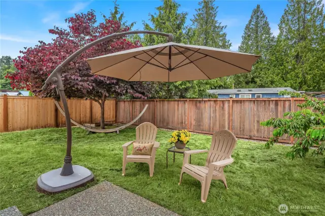 Relax in the fully fenced backyard with a convenient side double gate.
