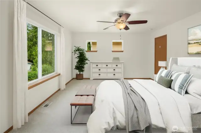 Virtually staged primary bedroom