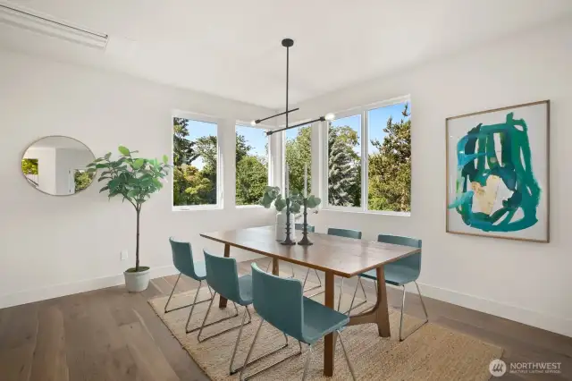 Dining area can accomodate a large table for gatherings and entertaining.