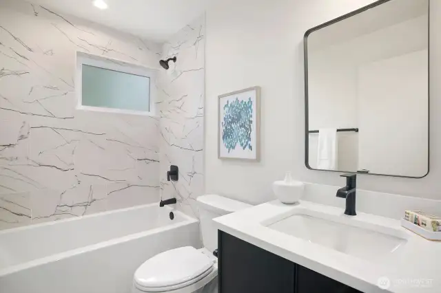 The entry level has a full bath.