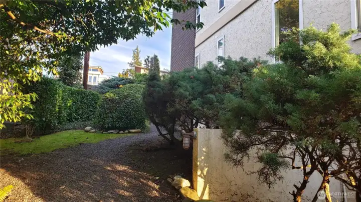 Go around north side of building to get to first floor walkway and lockbox on railing.