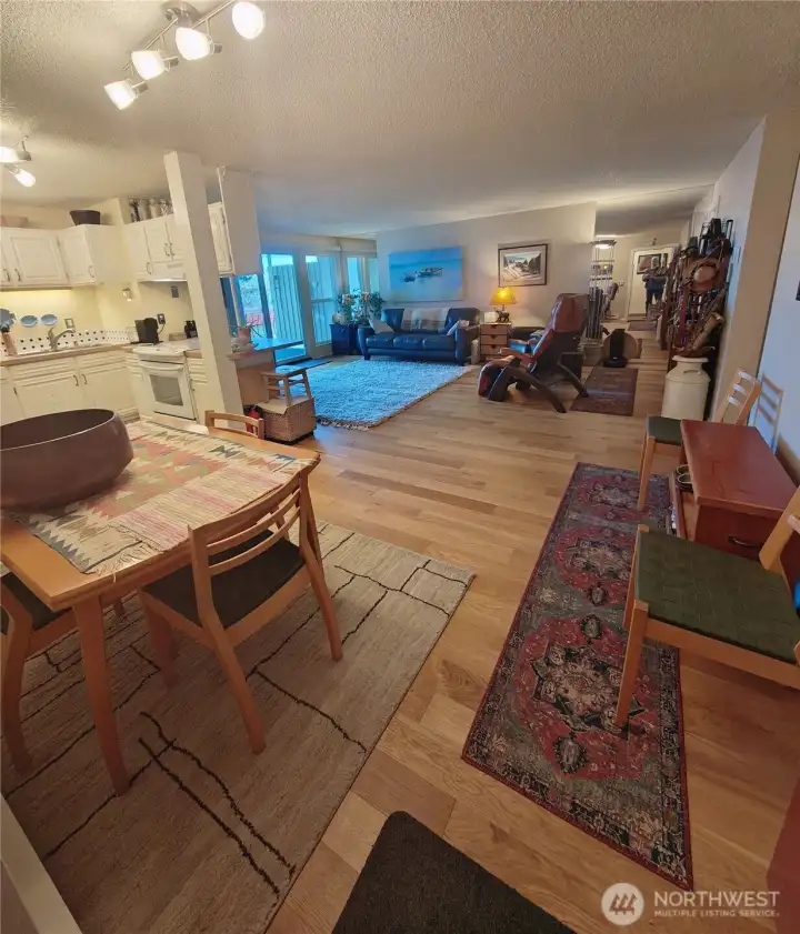 This condo looks west to the bay. Hallway and utility room door to your right.