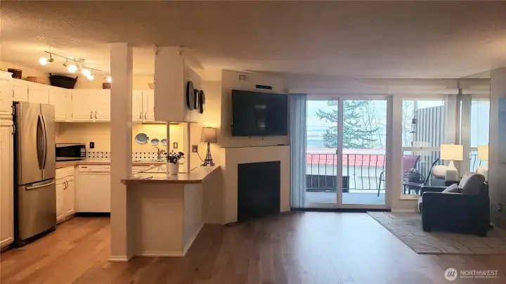 Open kitchen and living area.