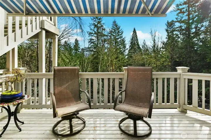 You have a retractable awning on the main floor deck, which extends the usability regardless of rain or sun.