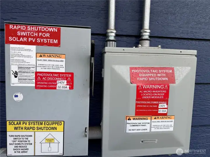 Solar panel electrical panels for rapid shut down